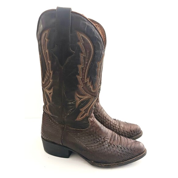VTG Cold River Exotic Python Brown Leather Embroidered Western Boot 8D  Mexico - Picture 1 of 14